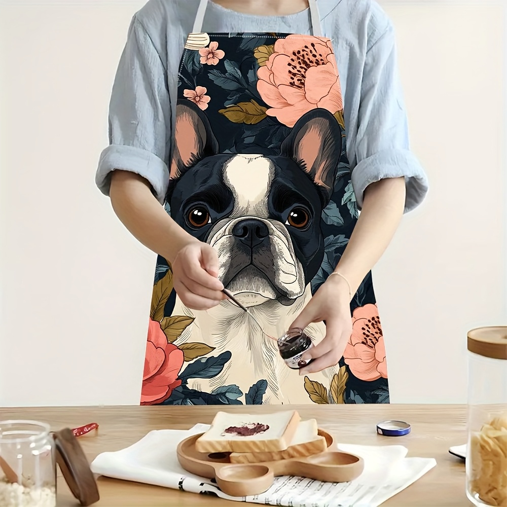 Kitchen Baking Area Ideas - Schürze mit französischer Bulldogge und Blumenmuster