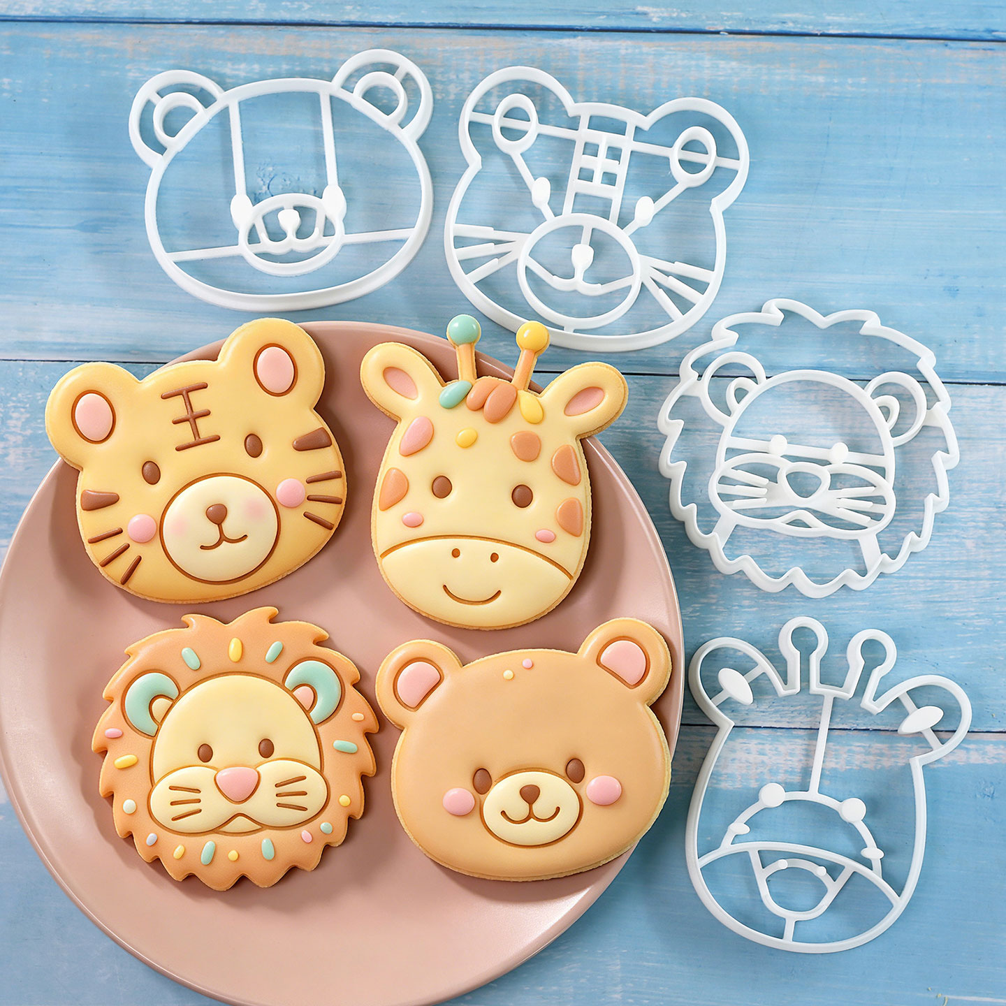 Kitchen Baking Products - 4-teiliges Tier-Plätzchenausstecher-Set 3D Niedliche Löwen Tiger