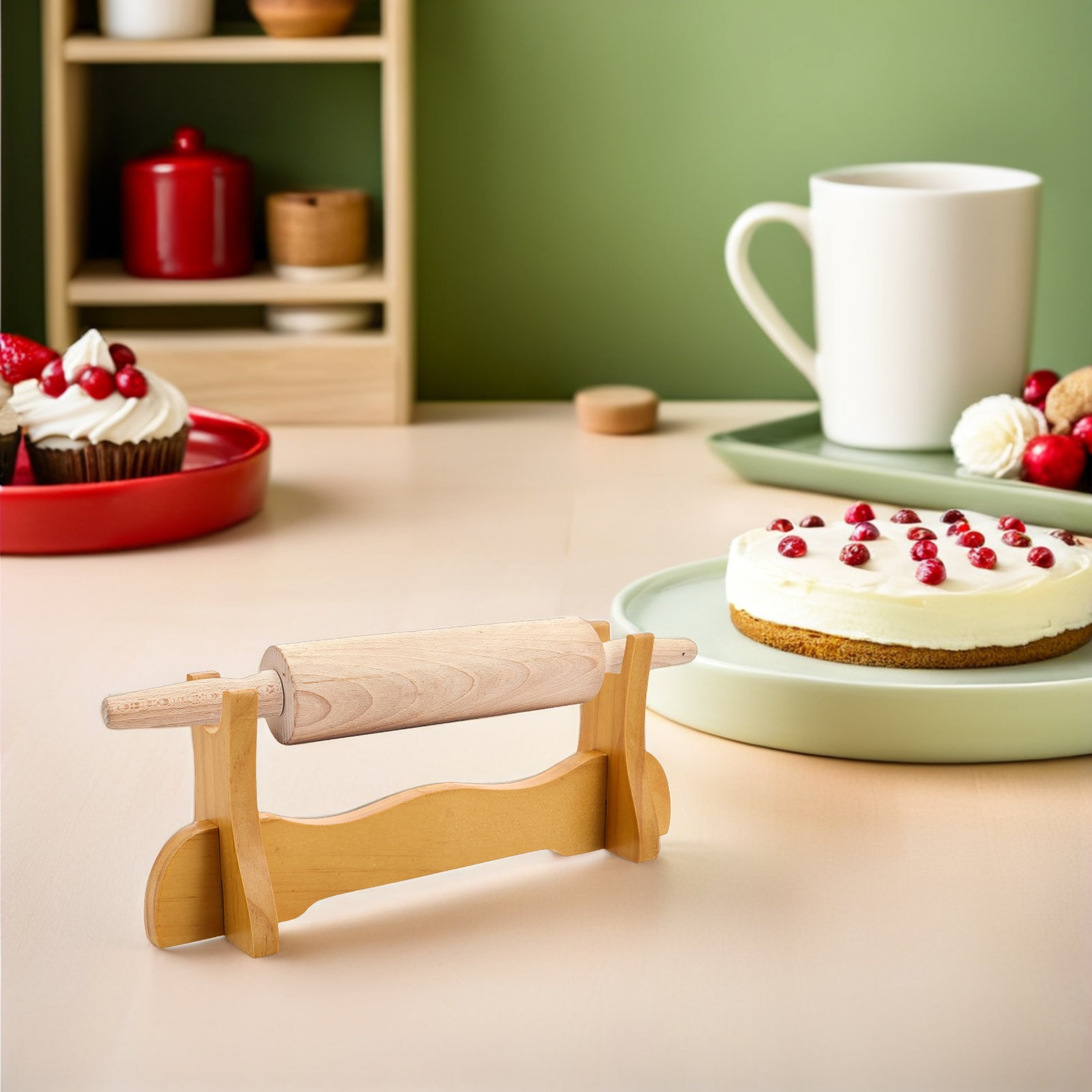 Kitchen Baking Organization - Holz-Teigrollenhalter für die Küchenarbeitsplatte, Backorganisation, Rutschfester