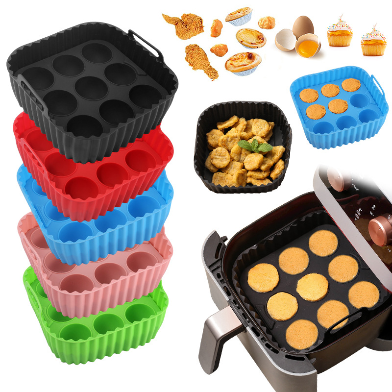 Kitchen Baking Pan Set - 2-teiliges Silikon-Heißluftfritteuse-Einlage-Set & Muffinformen-Set Wiederverwendbare Backformen