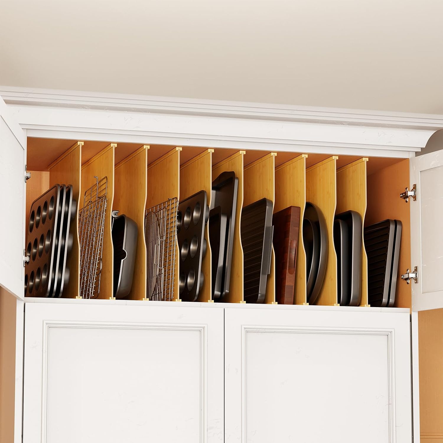 Kitchen Baking Organization - 10er-Pack Bambus-Tablett-Organizer für Küchenschränke, Vertikaler Backblech-
